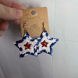 Treasure Red White and Blue Star Dangle Earrings NWT